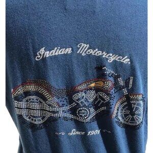 Vtg Indian Motorcycle Biker Street Wear Women's Rhinestone Biker T-Shirt Tee XS